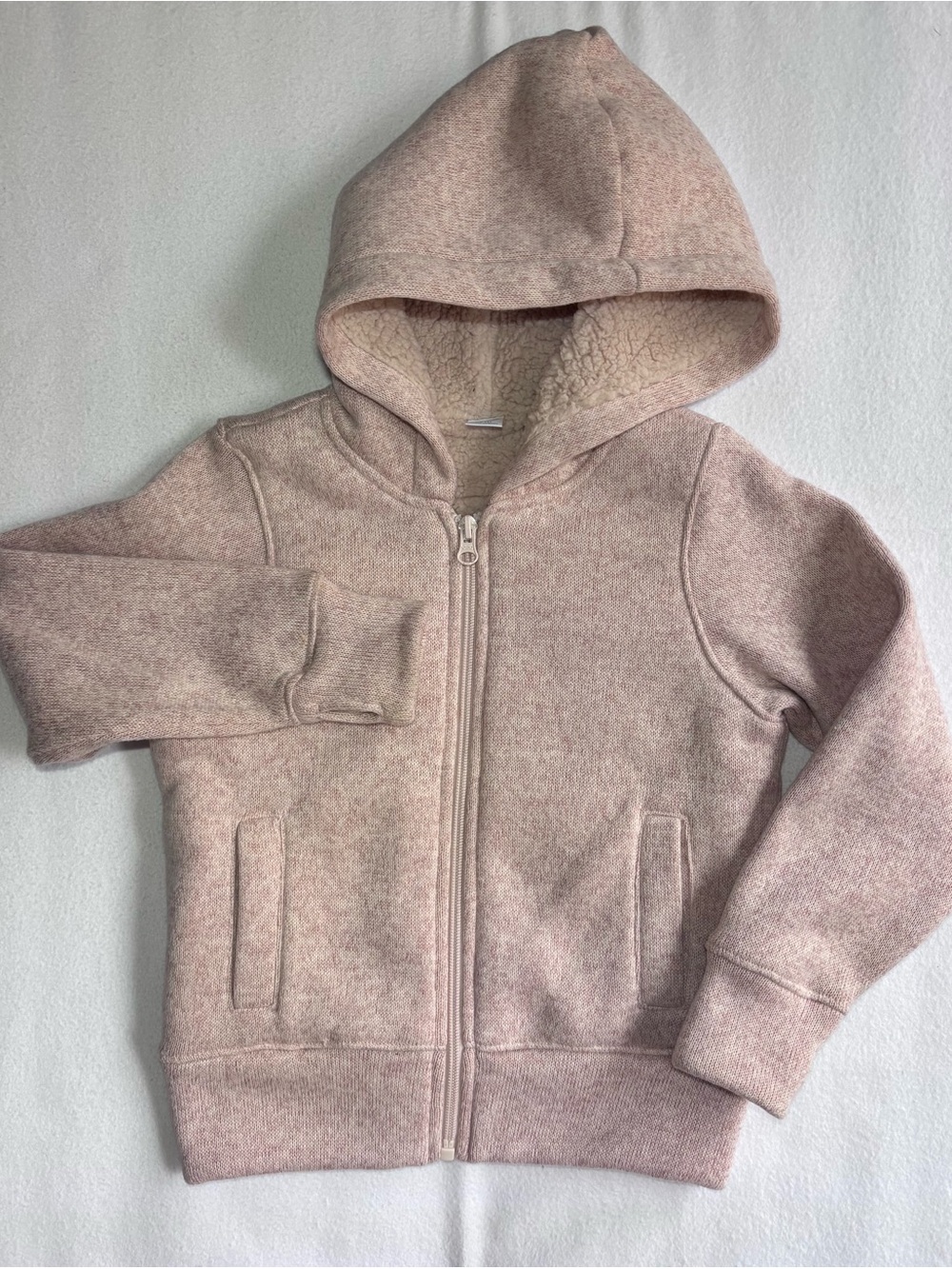 Old Navy Girls XS 5 Pink Sherpa Lined Sweater Knit Zip Hoodie Thumbholes